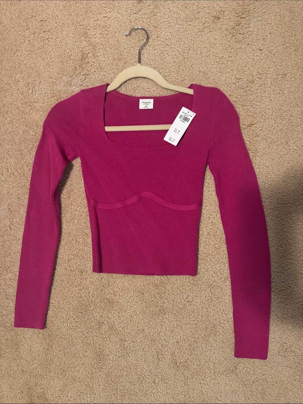 Abercrombie & Fitch Magenta Square Neck Long Sleeve Top